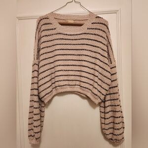 Altar'd State Cream and Black Striped Cropped Sweater